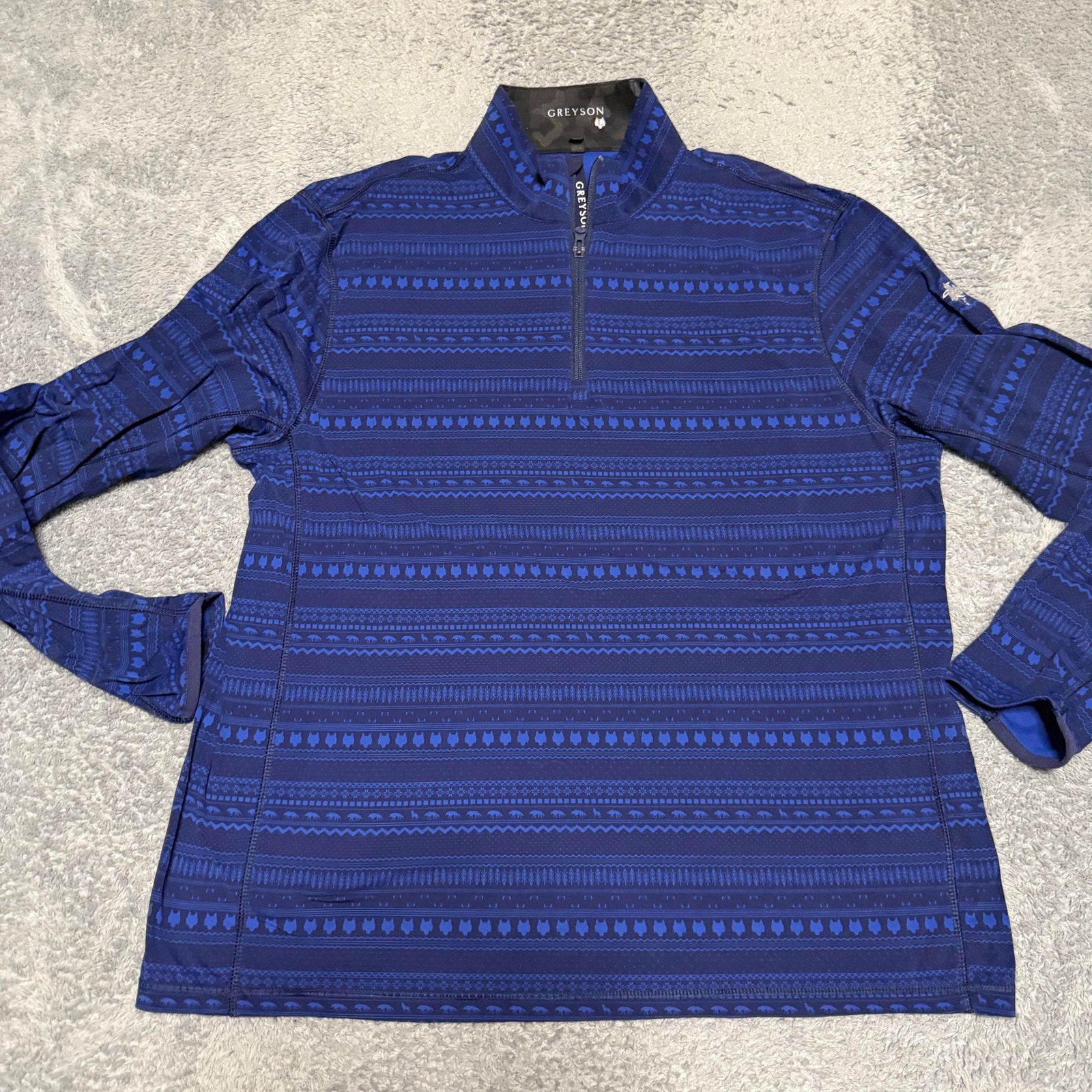 Greyson Shirt Mens Large Blue Quarter Zip All Over Print Golf Performance